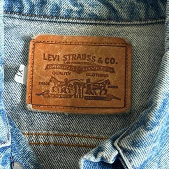 Vintage Levi's Leather Jerky Tab Denim Trucker Jean Jacket Size XL - Picture 4 of 6